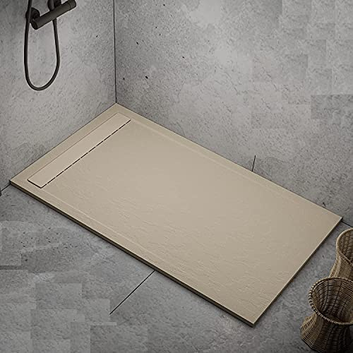 piatto doccia in mineralmarmo color crema, 3 cm., effetto pietra ardesia, antiscivolo, Lisbona (80x100)