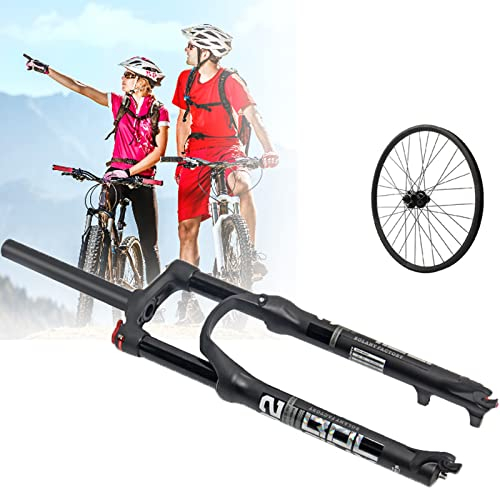 WZFANJIJ MZP Fahrradgabel Doppelte Schulterkontrolle MTB Bergab Suspension Luftdruck Gerades Rohr Ultraleicht Aluminiumlegierung Stoßdämpfer Rebound Adjust,Black-26inch