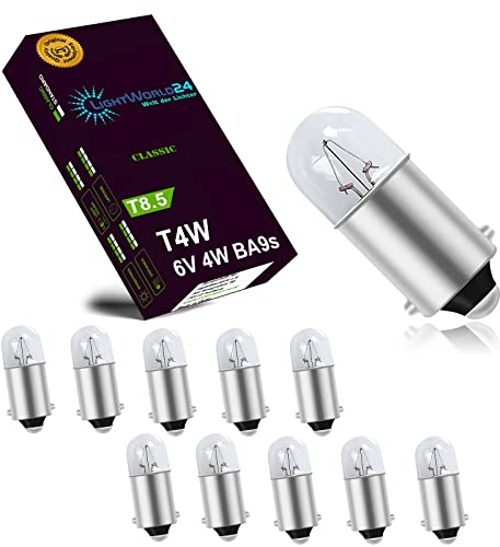 LIGHTWORLD24 10 x T4W BA9s lampe de stationnement lampe de voiture 6V 4W ampoules de stationnement de voiture éclairage intérieur éclairage intérieur lampe de signalisation