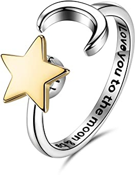 HAOBOYO Sterling Silver Stress Reduction Ring Adjustable Opening Stress Reduction Ring, Anxiety Relief Stress Reduction Sunflower Moon Stars Stackable Ring Jewelry