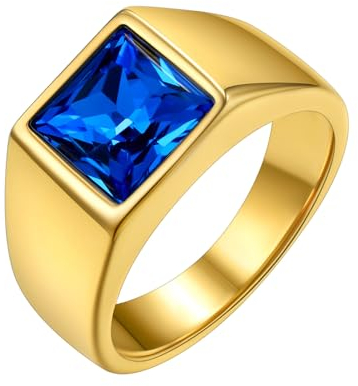 GoldChic Herrenring Gold Siegelring Edelstahlring Blauer Stein Bandring Solitär Ring 67mm Partner Ring Herren Schmuck Accessoires