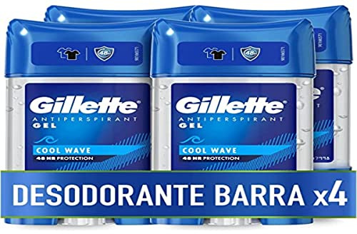 Gillette Clear Gel Antitranspirante Desodorante Cool Wave Para Hombre, 4 x 70 ml