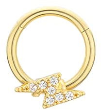 BCughia Nasenpiercing, Septum Piercing 925 Silber Tragus 1.2mm Stabstärke Gold Weiß Rund Zirkonia Hoop Blitz Piercing Geburtstag Geschenk für Frauen