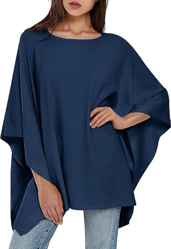 PULI Damen Pullover-Poncho Elegant Strick Locker Geschnittenes | Büro, Reisen, Abendlooks, Alltag,Fixierschlitze halten Poncho sicher. Einheitsgröße Gr. 36–44, 158–172 cm