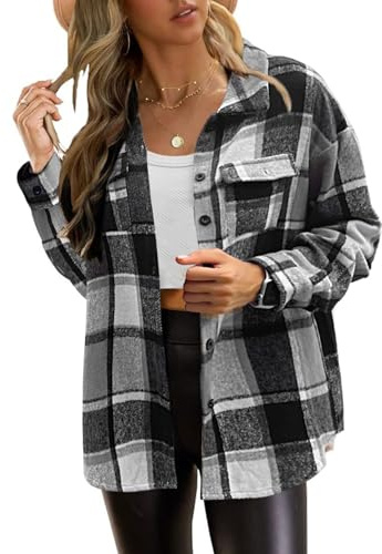 ZEAGOO Dam, skogsarbetare, skjorta, urban stil, skjortblus, extra stor vinter, höst, rutig jacka, fritid, retro, rutig, blus, svart, L