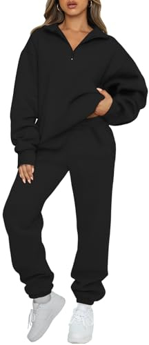 AUTOMET Damen Au221 Sweatsuits | Gemütliche Flughafen-Outfits, lässiges Sweat-Set für Herbst und Winter, Pullover mit halbem Reißverschluss und