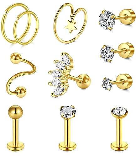 Briana Williams Helix Piercings Knorpel Ohrpiercing Edelstahl 1.2mm Piercing Ohr Tragus Ohrringe 6mm 8mm Stecker Diamant
