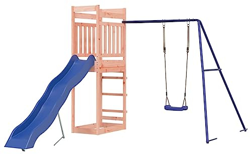 vidaXL Solid Wood Douglas Outdoor Playset – Multi-activity Playground with Wave Slide, Swing Set and Sandpit – Sturdy and Durable Construction – Ideal for Children Aged 3-8 Years Old