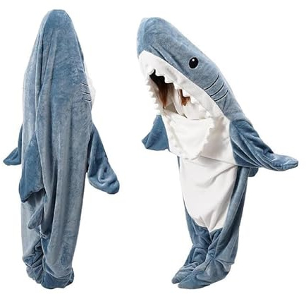 QUSLLIS Shark Blanket - Blanket - Made of Super Soft, Cosy Flannel with Hood, Jumpsuit, Hoodie, Shark Sleeping Bag, Portable Blanket for Adults and Children, XL