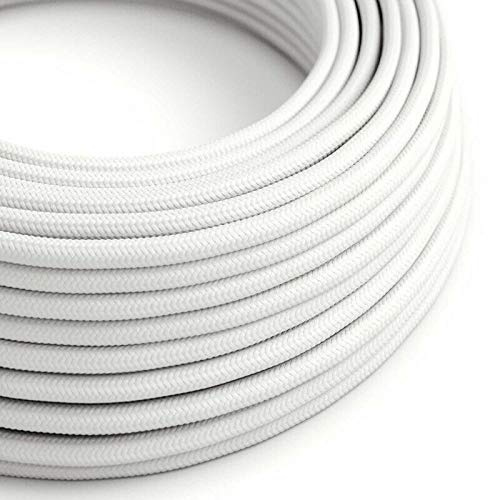 10m 3 Core Round Electrical Cable Vintage Italian Style Cable with Earth Wire, Antique Braided Woven Silk Lighting Flexible Fabric 0.75mm Cord, DIY Pendant Light, VDE Certification (Round - White)