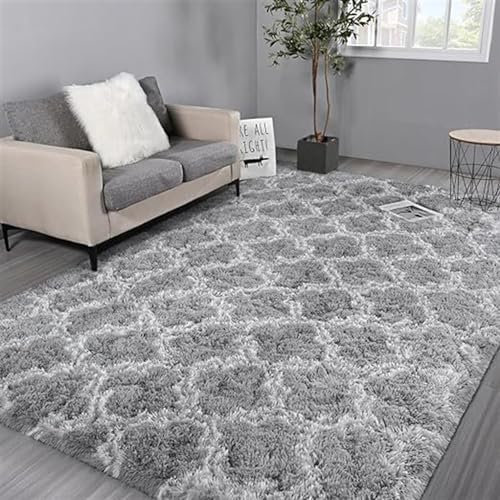 Lifup Hochflor Teppich Super Weich Shaggy Teppich Flauschiger, Vintage Schlafzimmer Geometrisches Design Modern, Teppich Wohnzimmer Schlafzimmer Hellgrau 100 x 140 cm