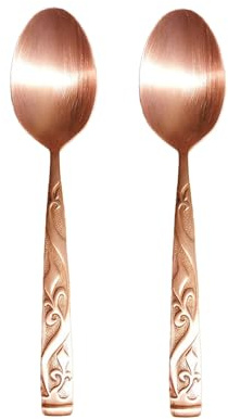 EnerCoppeX Löffel aus 99,9 % reinem Kupfer, Wellen-Design, 2er-Set, Suppenlöffel, Esslöffel, dickes massives Kupfergeschirr (Länge: 18,5 cm, Breite: 3,8 cm)