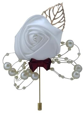 SYSUII Boutonniere Hochzeit Rose - 5 Stück Gästeanstecker Hochzeit Zubehör Ansteckblume Bräutigam Hochzeitsanstecker Blumen Anstecker für Party Prom Männer Anzug Dekoration - Weiße #1