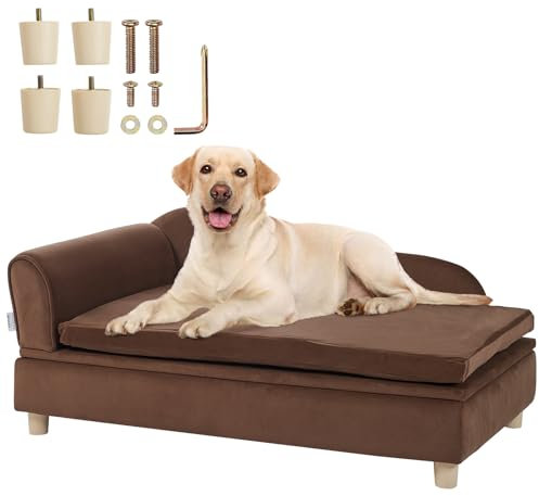 VEVOR Sofá para Mascotas, Sofá para Perros y Gatos de Gran Tamaño, Sofá Cama Suave y Aterciopelado para Perros, Sofá para Gatos con Carga de 50 kg, Marrón Oscuro, 910 x 585 x 415 mm, 10,2 kg de Peso