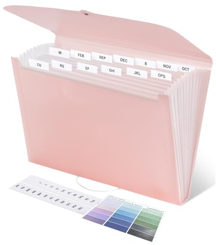Lamitocs Carpeta expandible A4, organizador de archivos con 13 bolsillos con etiquetas de colores, carpeta de plástico A4, expansor de almacenamiento de documentos para escuela, oficina y hogar,