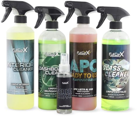 FULLCARX Kit Interno Pulizia Auto, Pulitore Lava Tappezzeria Sedili Tessuto, Lucida Cruscotto e Reinnova Plastiche, APC Pronto per l'Uso, Detergente Vetri Schermi, Prodotti Detailing Professionale