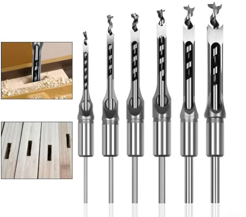 Kit de cincel de perforación de agujero cuadrado de 6/7 piezas, juego de cincel de acero con agujero cuadrado, taladro de mortaja, kit de herramientas de perforación de apertura de agujeros de madera