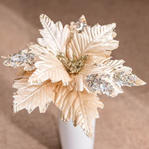 dvnFWKc Decorate Artificial Flowers, 2 stücke Weihnachtsstern Hohl Glitter Blume Weihnachten Baum Ornament Dekorative Blume for Home Party(Gold)