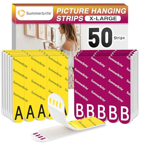 Summerbrite Accroche Tableau Sans Percer, 25 Paires (50 Bandes, Taille XL), Fixation Murale Bandes de Suspension, Peut Supporter 6,8 kg, Aucun Résidu, Adapté aux Cadres, Posters, Décorations