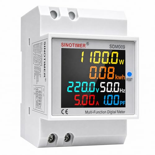 6IN1 Einphasenenergiemessgerät Din Rail Stromverbrauchmonitor AC 40-300V 100A Voltmeter Ammeter Watt Kwh Frequenzleistungsmessgerät Eingebaute CT 230V