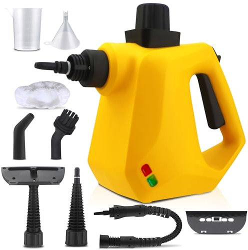 CATCHLUCK HandHeld Steam Cleaner for Home, Cordless Portable Multipurpose 9 Accessory Kit for Car Detailing and Pet Hair Removal Carpet, Yellow