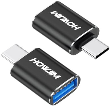 HOWJIM Adaptateur USB C vers USB Lot de 2,Charge Rapide 100W,10Gbps Adaptateur USB 3.2 Femelle vers Type-C Mâle Fonction OTG pour M-acBook Pro/Air Phone 15/16/17 Pad G-alaxy S-urface D-ell X-PS Noir