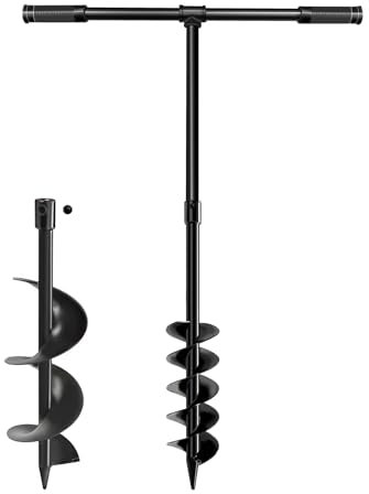 Robuster T-förmiger Handbohrer, Erdbohrer, Erdlochgräber mit rutschfestem Griff – 4 x 6 Zoll (10,2 und 15,2 x 96,5 cm) Spiralbohrer zum Pflanzen von Blumenzwiebeln, Bäumen, Zäunen und Schirmlöchern