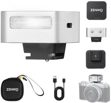 ZENIKO ZF08 Mini Flash Speedlite pour Appareil Photo Flash GN16 pour Appareil Photo,5 Niveaux de Puissance, CCT 6500k ±200k avec Support Universel pour Sony/Canon/Nikon/Panasonic/Olympus(Silver,ZF08)