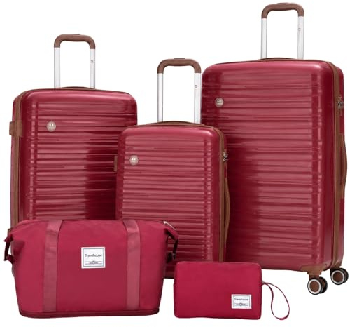 Travelhouse Ascona Gepäck-Set, 5-teilig, Koffer mit Rollen, Hardcase, 3er-Set, Gepäck mit Reisetasche, Handgepäck-Set, Rot