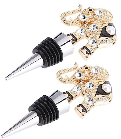 GLEAVI 2pcs Red Wine Cork Metal Bottle Plug Diamond Accents Creative Sealing Plug for Wine Bottle Suitable for Home Bar Party Wedding