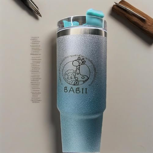 Vniqloo Vaso de acero inoxidable personalizado de 30 onzas con grabado de nombre, taza de café aislada personalizada con tapa y popote, diseño grabado con láser personalizado taza de viaje