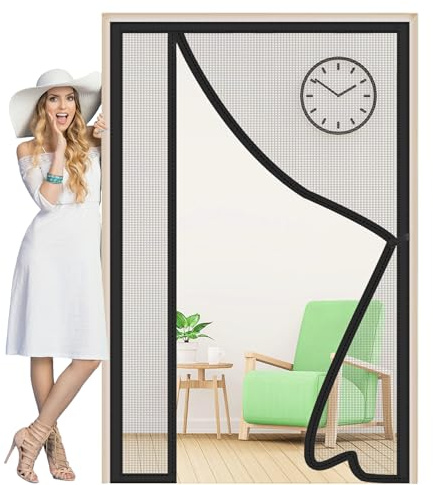Apertura Laterale Zanzariera Magnetica 80x205cm Zanzariera Porta Finestra Magnetica Anti-Zanzare con Strisce Adesive e Chiodi da Fissaggio per Soggiorno Camera da Letto Balcone Nero