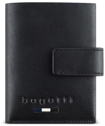 bugatti Romeo Minibörse komplett aus Leder, kleines RFID-Portemonnaie Flag, schwarz
