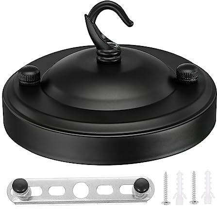 NUOBESTY Placca Soffitto Lampadario Con Gancio Aperto Nero Base Supporto Per Lampade Sospensione e Lanterna Montaggio Facile Per Casa Ristorante Bar e Resistente e Durevole