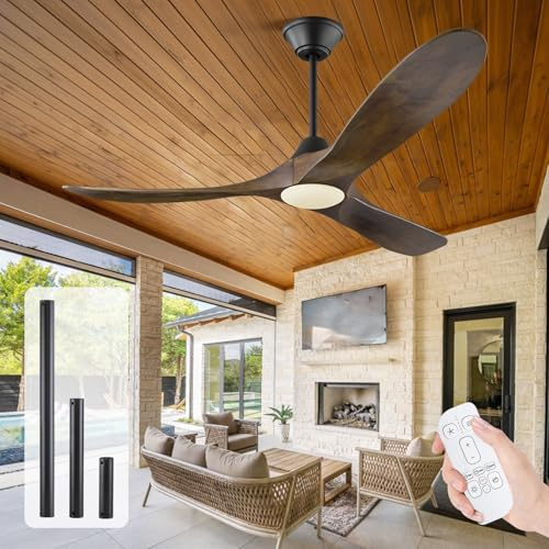 Uaikiea Ventilatore Da Soffitto In Legno Da 152 Cm Con Telecomando, Ventilatore Da Soffitto Retrò Marroni Con Motore Dc Silenzioso, Ventilatore Per Interni Ed Esterni Con Elevata Portata