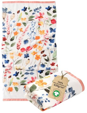 ZWOLTEX - Handtücher Premium Art Design - Meadow, Groß Bedrucktes Handtuch 50x100 cm, Badehandtuch aus 100% Organic Baumwolle 650g mit GOTS-Zertifikat, Weich und Saugfähig Towel