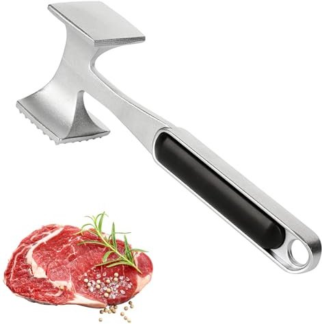 Ortusium Stainless Steel Meat Tenderizer Tool, Meat Tenderizer Mallet Dual Sided Heavy Duty with Non Slip Grip, Tenderizes and Flattens Steak, Beef, Chicken, Poultry