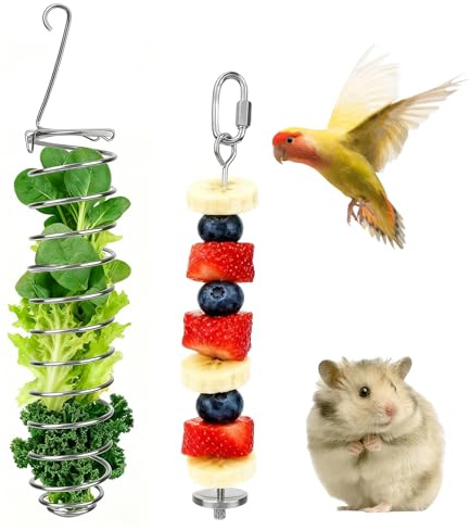 Wjelet 2Pcs Rat Toys-Rat Cage Accessories, 304 Stainless Steel for Fruit Vegetable Holder, Hanging Rodent Toys Slow Feeder, Bird Foraging for Parakeet(Silver)