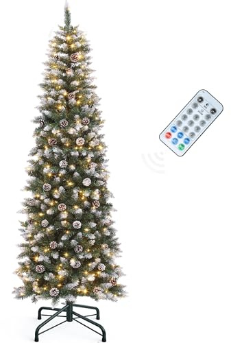YITAHOME Árbol de Navidad Artificial de 183 cm con Mando a Distancia, con piñas y Agujas y 250 LED de Color Blanco cálido/Multicolor, 618 Puntas