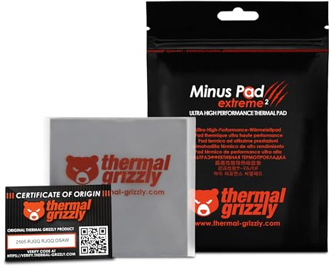 Thermal Grizzly Minus Pad Extreme V2 100x100x2,0 mm Wärmeleitpad GPU/SSD | Überragende Wärmeleitfähigkeit, geringer Wärmeübergangswiderstand, keine Aushärtung, elektrisch nichtleitend, High-End-System
