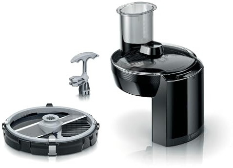 Bosch Würfelschneider, Zubehör für Küchenmaschine Serie 2 und 4 (Typennummer MUM5xxx, MUMS2xxx), gleichmäßige Würfel, Würfeleinsatz 9 mm, inklusive Gitterreiniger, schwarz, MUZS4CC