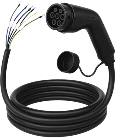 LDY Câble de Recharge Type 2 avec Extrémité Ouverte – 7,4 kW Monophasé 32 A – 10 m – Câble de Remplacement pour Wallbox et Borne de Recharge Électrique