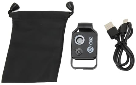 CHICIRIS Pocket Phone Microscopio 200x HD Lente di ingrandimento per la fotografia del settore della bellezza, facile da usare, obiettivo macro per test di circuito meccanico, ABS nero + PC