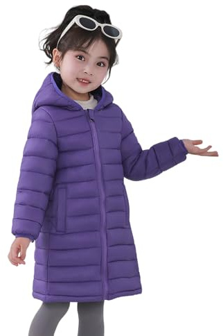 Generisch Piumino da bambina, extra caldo, lungo, imbottito, spesso cappotto invernale per bambini e ragazzi, design lungo al ginocchio, Lilla, 13-14 Anni