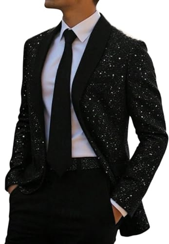 Generisch Pailletten Jacke Herren Glänzend Metallic Paillettenanzug 70er Disco Party-Blazer Karneval Kostüm Silvester Outfit Festlich Blazer Lässige Sakko Anzugjacke Club Smoking Herren-Tuxedo-Jacke