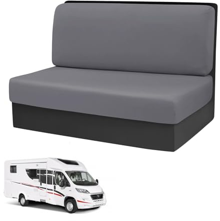 Caravan Seat Cover, Stretch Motorhome Seat Covers 1 Set 2 Pieces Non-Slip Couch Cushion Covers, Washable Elastic Sofa Cover Caravan Upholstery for Camper, Sofa, Living Room, Bench, RV (Dark Grey)