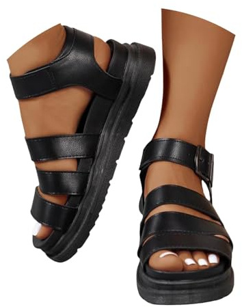 Plattform modesandaler för kvinnor sommar öppen tå spänne ankelrem sandaler mellanklackar mode ankelrem sommar sandal promenader tjocka kilskor lätta justerbara spännen skor, A* svart, 40.5 EU Bred