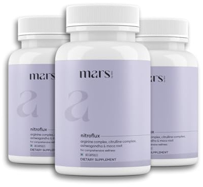 Mars by GHC, NitroFlux Nitric Oxide Capsules with L-Arginine, Pre Workout Circulation Booster, Ashwagandha & Moringa, Performance & Endurance Support, Pack of 3