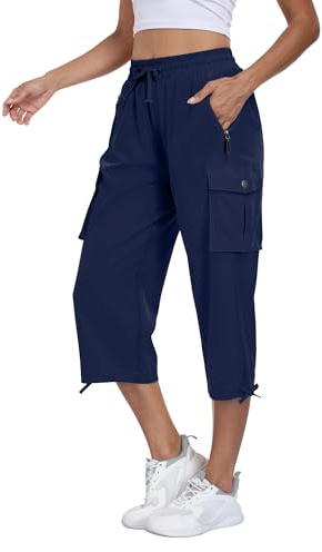 Magritta Women Cropped Trousers Summer Cargo Capri Pants Ladies Joggers 3/4 Length Outdoor Hiking Trousers with Pockets