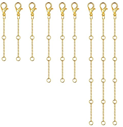 Necklace Extender Gold Set 9 PCS, Gold Necklace Extender with Lobster Claw Clasps, Stainless Steel Chain Extender for Necklace, Necklace Extenders for Women, Bracelet and Anklet Jewellery Making